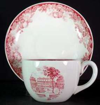 Wedgwood Harvard University Pink Flat Cup - 1st Stoughton Hal from Harvard University Pink by Wedgwood at China Lane.