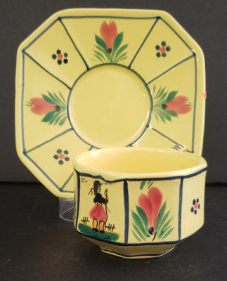 Quimper - Soliel Yellow Octagonal - Cup and Saucer Man - N
