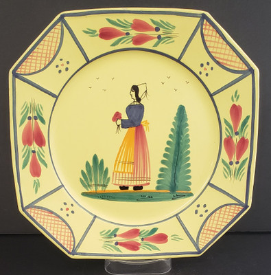 Quimper - Soliel Yellow Octagonal - Dinner Plate Lady-N - N