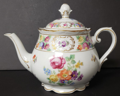 Schumann Empress Dresden Flowers Teapot with Lid. Retired collectible piece.