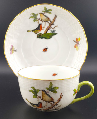 Rothschild Bird (RO) by Herend Flat Cup and Saucer Set Design 2, 2", features classic bird, butterflies & insect design
