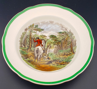 Spode - Herring Hunt (9265 Green Trim) - Soup Bowl - Drawing the Dingle - N