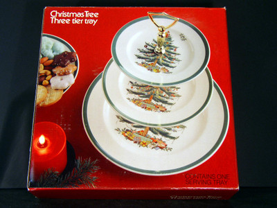 Spode - Christmas Tree (Green Trim) - Server - Double Tier - N
