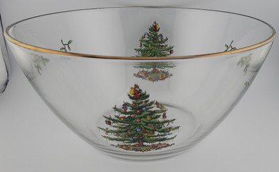 Spode - Christmas Tree (Green Trim) - Salad Bowl - Glass - N