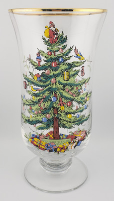 Spode - Christmas Tree (Green Trim) - Hurricane Lamp - Glass - N