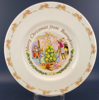 Royal Doulton - Bunnykins (Albion Shape) - Salad Plate - Merry Christmas (Decorating Tree) - N