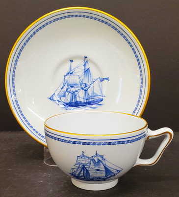 Spode Trade Winds Blue W146 Footed Cup and Saucer Set (Canton Shape)