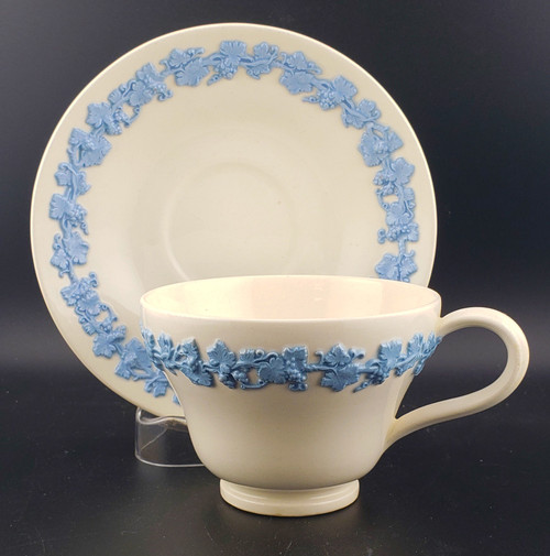 Wedgwood Lavender on Cream (Plain Edge) Footed Cup and Saucer Set
