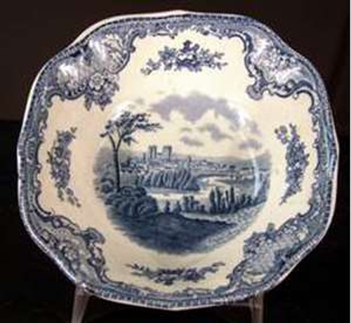 Johnson Brothers Old Britain Castles Blue Cereal Bowl - About New, 6 1/4" Square~Crown Backstamp