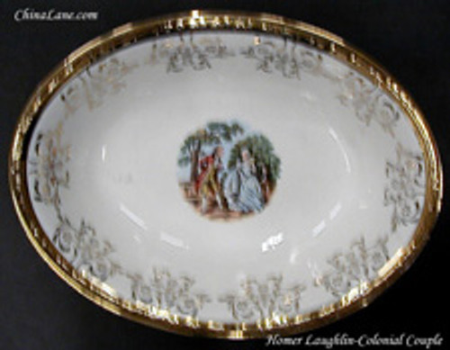 Homer Laughlin Colonial Couple Salad Plate. Collectible replacement piece available at China Lane.