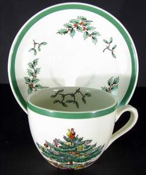 Spode Christmas Tree Green Trim S3324 Cup and Saucer - collectible replacement piece by Spode.