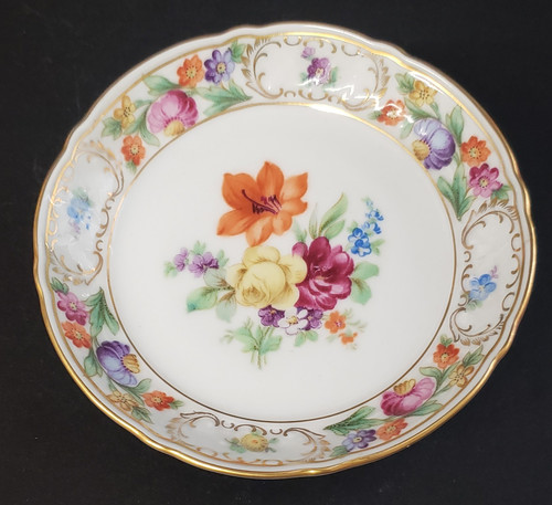 Schumann Empress Dresden Flowers Coaster - Pointed Orange Flower. Retired collectible piece.