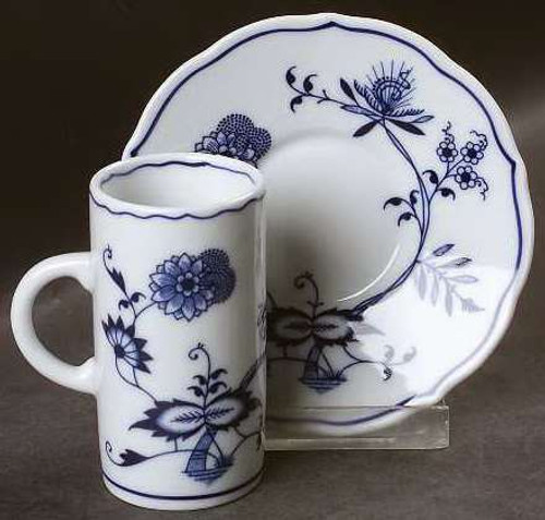 Blue Danube Irish Cup and Saucer Set, 3 1/4" tall. New condition. Porcelain with classic Japanese blue onion design.