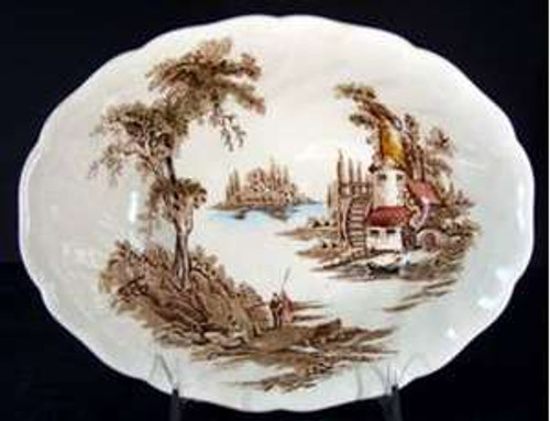 Johnson Brothers Old Mill Brown (Multi color) Oval Bowl - About New from the The Old Mill Brown Multicolor collection by John
