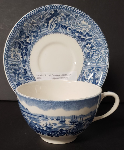 Johnson Brothers Historic America Blue Saucer - Light Wear. Collectible replacement piece available at China Lane.