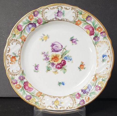 Schumann Empress Dresden Flowers Bread Plate - Purple Tulip. Retired collectible piece.