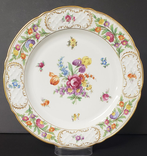 Schumann Empress Dresden Flowers Dinner Plate - Iris. Retired collectible piece.