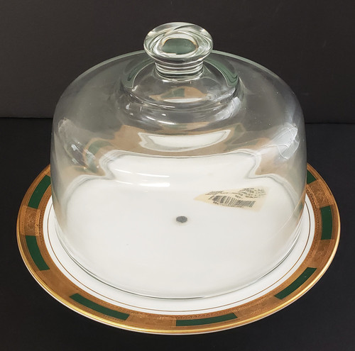 Aynsley Empress Laurel Cheese Plate with Dome - New, 8 1/4" with Glass Dome