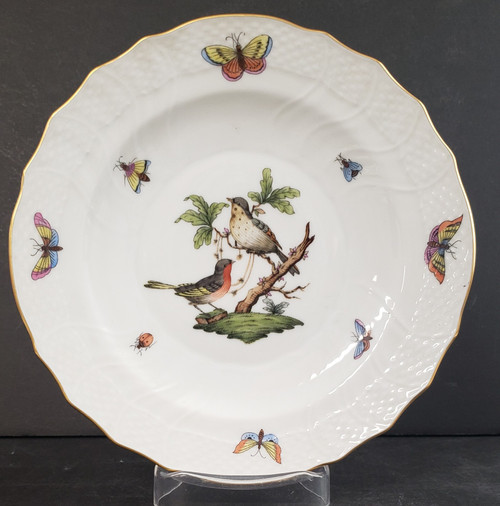 Replacement Herend Rothschild Bird (RO) Salad Plate, 7 1/2", with bird tableaux and pearl-necklace motif, Design 8.