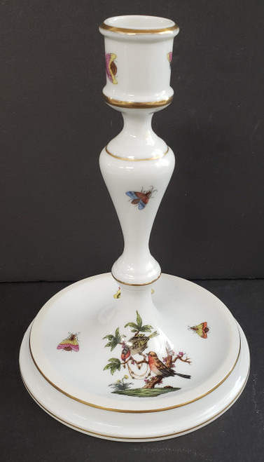 Replacement Herend Rothschild Bird (RO) 7" Candlestick with pearls. Hand-painted porcelain with gold scrollwork and bird designs.
