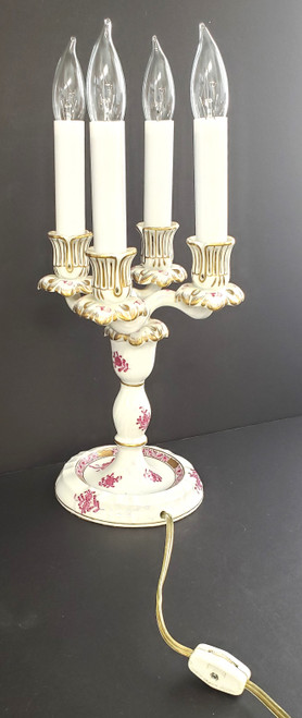 Herend Chinese Bouquet Raspberry 4-Light Electric Candelabra porcelain lamp unlit, 14 inches tall with gold accents Herend Chinese Bouquet Raspberry 4-Light Electric Candelabra porcelain lamp unlit, 14 inches tall with gold accents