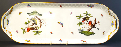 Herend Rothschild Bird (RO) 19" Oblong Tray with Pearls – porcelain with gold scrollwork and bird designs