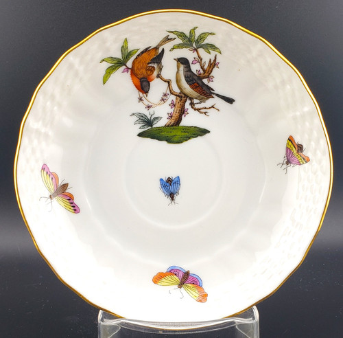 Herend Rothschild Bird RO Saucer 1726 Design 12 hand-painted porcelain with bird and butterfly design