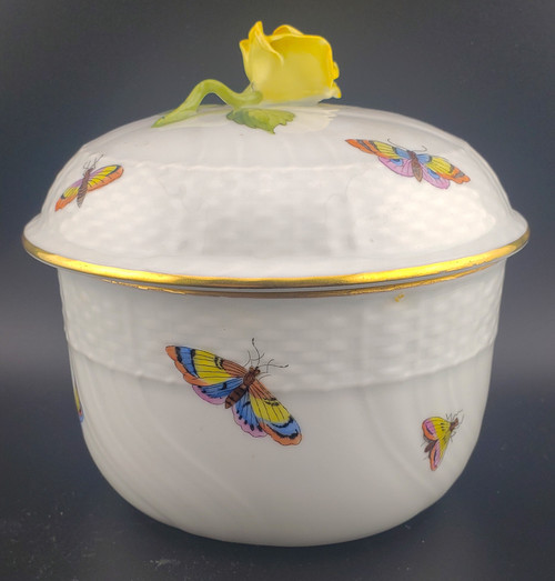 Herend Rothschild Bird (RO) Sugar Bowl #1661 Yellow Rose Finial