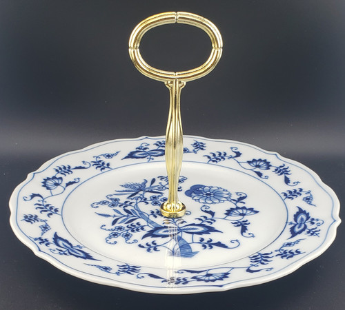 Collectible Blue Danube Serving Tray with Center Handle, 8 7/8", featuring classic blue onion design. Pattern retired in 2000.