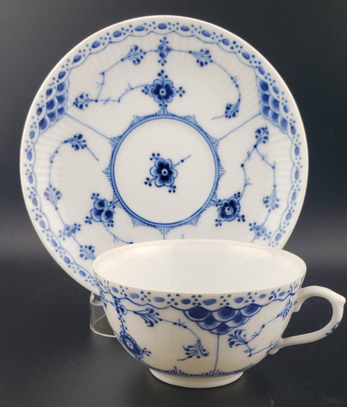 Royal Copenhagen - Blue Fluted~Half Lace - Cup and Saucer 713 - N