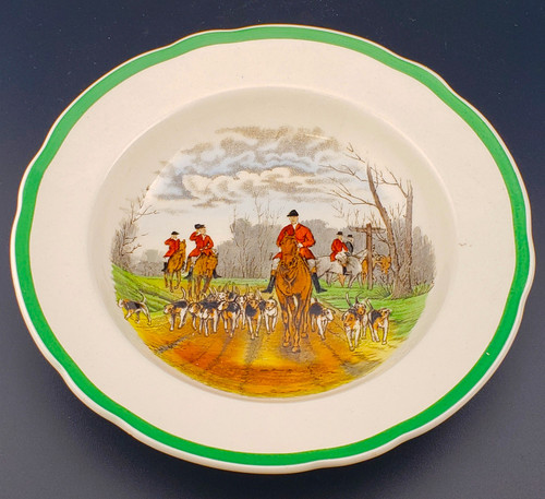 Spode - Herring Hunt (9265 Green Trim) - Soup Bowl - Homeward - AN