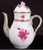 Herend Chinese Bouquet Raspberry Coffee Pot with Lid, 8 3/8". Porcelain with raspberry floral design.