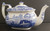 Spode Blue Italian newer teapot 5 1/2 inch porcelain with blue pastoral scene and ornate spout detail