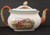 Spode Herring Hunt Green Trim teapot with lid 5 7/8 inch Off to Draw hunt scene with riders on horseback