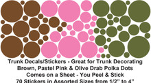 Brown, Pastel Pink & Olive Polka Dot Decals/Stickers