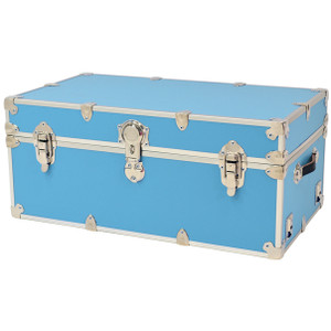 Sky Blue Rhino XL Leather Embossed Trunk Closed Lid Front View Sky Blue Rhino XL Leather Embossed Trunk Closed Lid Front View
