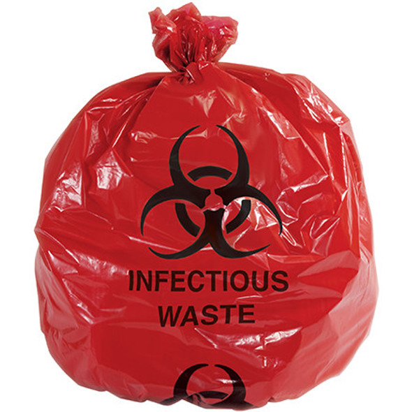 Infectious Waste Trash Liner - Red with  Infectious Waste  Print, 40 - 45 Gallon, 1.1 Mil. / 100 Case