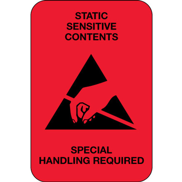 2 x 3  -  Static Sensitive Contents  (Fluorescent Red) Labels