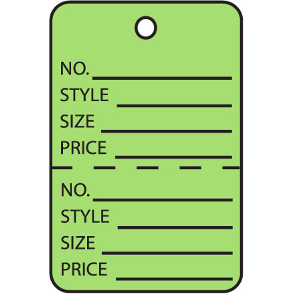1 1/4 x 1 7/8  Green Perforated Garment Tags / 1000 Case