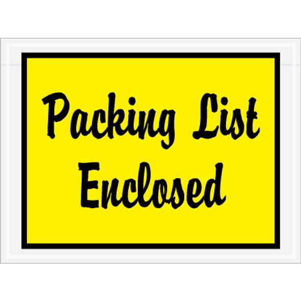 4 1/2 x 6"  Full Face Script  Yellow "Packing List Enclosed" Envelopes /  1000  Case
