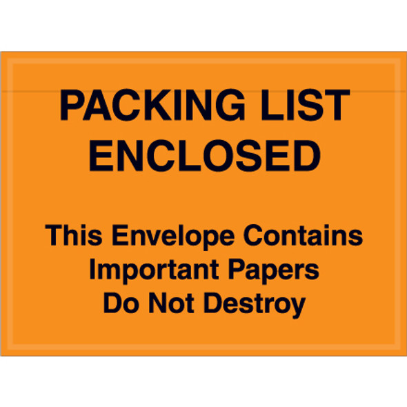 4 1/2 x 6  Orange "Important Papers Enclosed"  Envelopes  Side Load /1000 Case