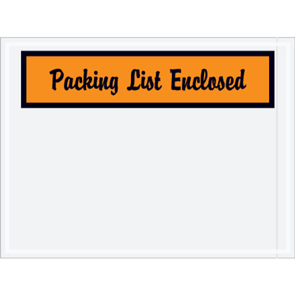 4 1/2 x 6"  Orange "Packing List Enclosed" Script Panel  Envelopes / 1000 Case