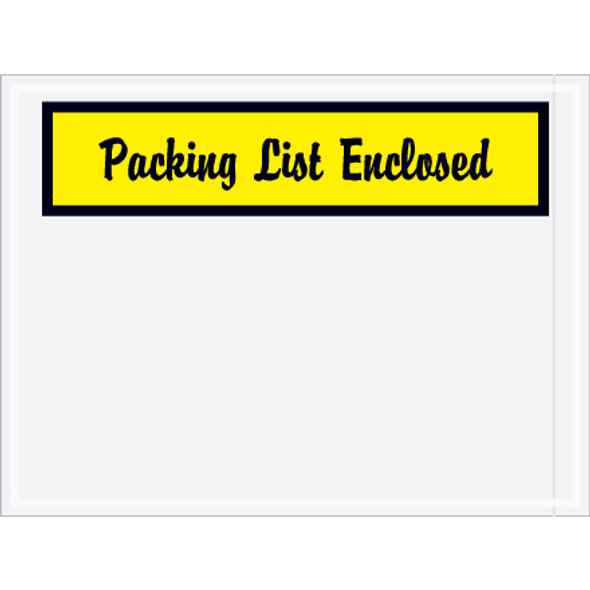 4 1/2 x 6"  Yellow "Packing List Enclosed"  Script  Panel  Envelopes / 1000 Case