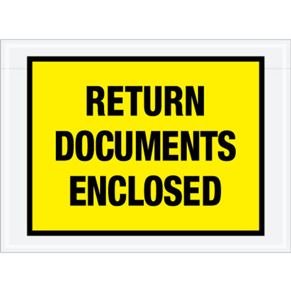 7 1/2 x 5 1/2  Yellow Return Documents Enclosed  Envelopes / 1000 Case