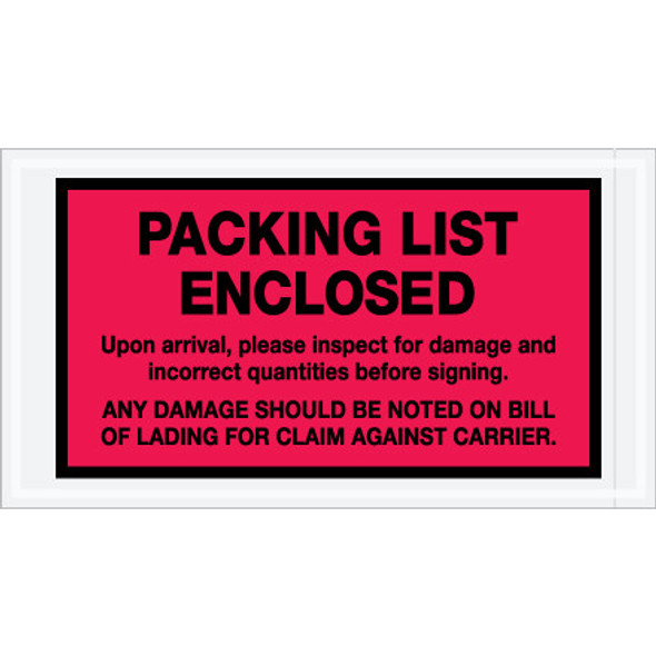 5 1/2 x 10  Red Packing List Enclosed  Envelopes / 1000 Case