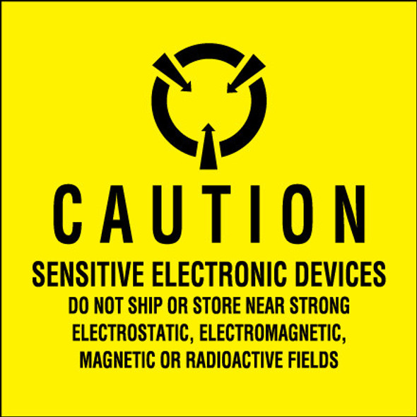 2 x 2  -  Sensitive Electronic Devices  (Fluorescent Yellow) Labels / 500 Roll