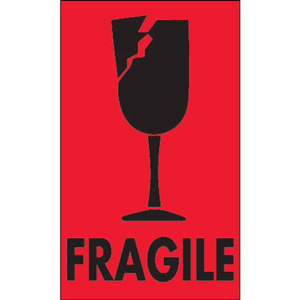 3 x 5  -  Fragile  (Fluorescent Red) Labels