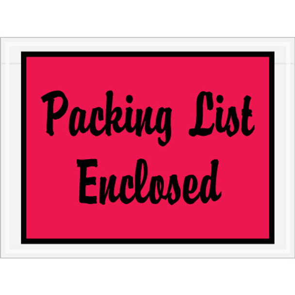 4 1/2 x 6"  Full Face Script  Red  "Packing List Enclosed" Envelopes /  1000  Case