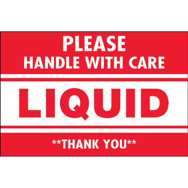 2 x 3  -  Please Handle With Care - Liquid - Thank You  Labels