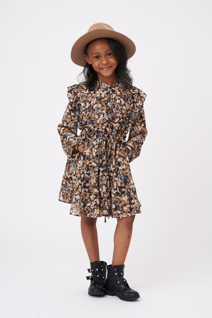 Long Sleeve Floral Print Dress - Mini